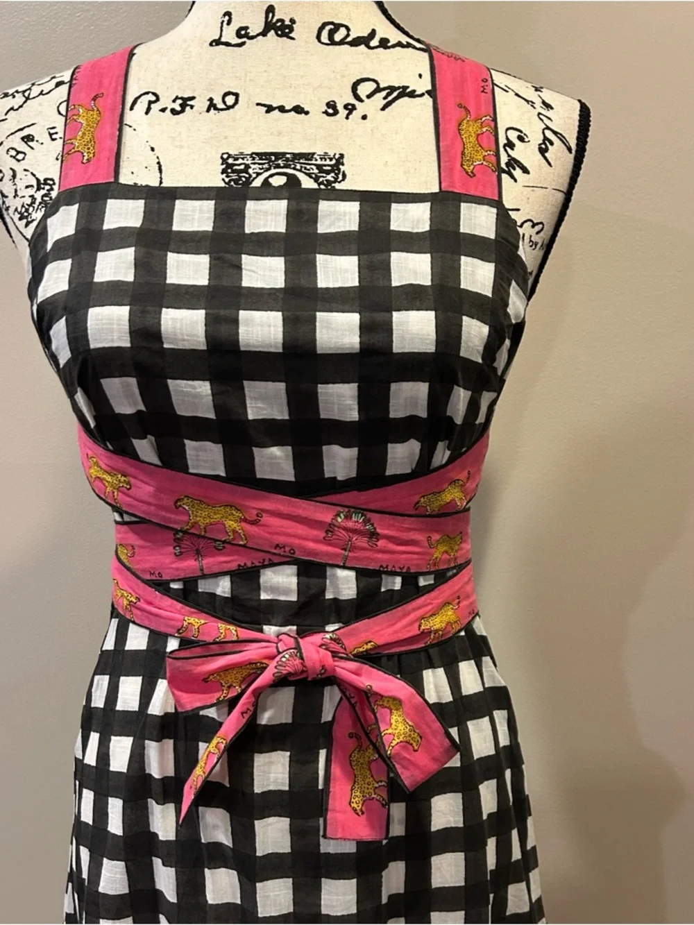 Mo Maya Luna Check and Leopard Print Strap Square Neckline Sleeveless Mini Dress - Picture 6 of 16